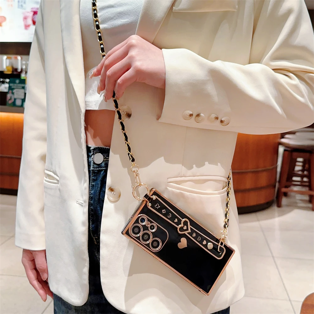 Elegant Heart Crossbody Cord Rope Case with Wrist Strap Holder