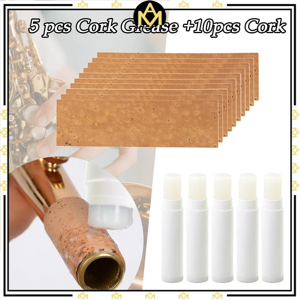 5pcs Cork Grease+10pcs Cork Set For Clarinet Tenor/Alto Saxophone Natural Durable Wooden Neck Joint Cork Saxophone Accessories clarinet repair instrument pad replacement cork sheet saxophone corks soprano tenor alto neck cork saxophone parts accessories