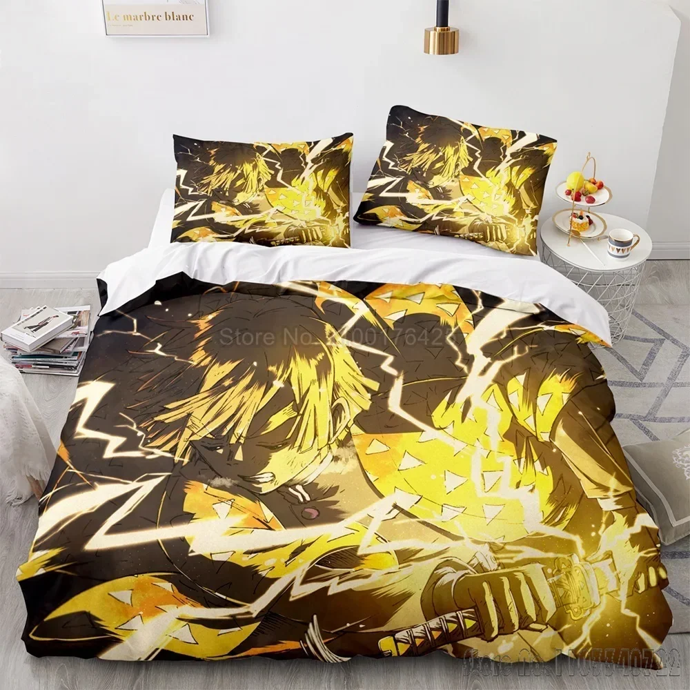 Demon Slayer Agatsuma Zenitsu Duvet Cover Set HD Comforter Cover for Kids Bedding Sets Bedclothes Bedroom Decor 2