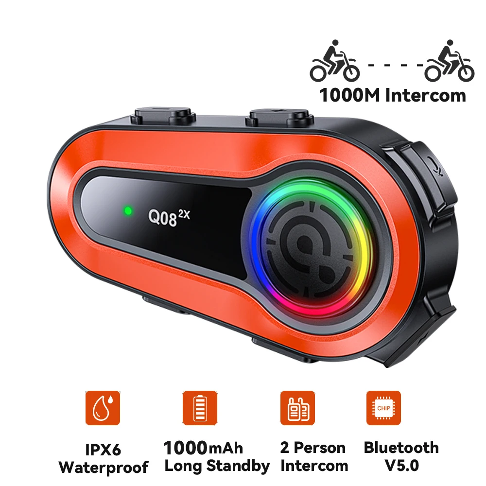 

2 Riders 1000M Intercom Motorcycle Bluetooth 5.0 Helmet Headset Wireless Intercomunicador Moto Walkie Talkie Voice Assistant