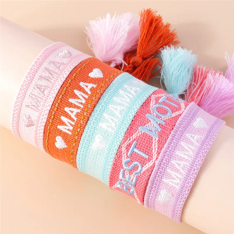 Neue Boho verstellbare gewebte Seil Armbänder Armreif Stickerei geflochtene Quaste beste Mutter Mama Armbänder für Muttertag Schmuck Geschenke