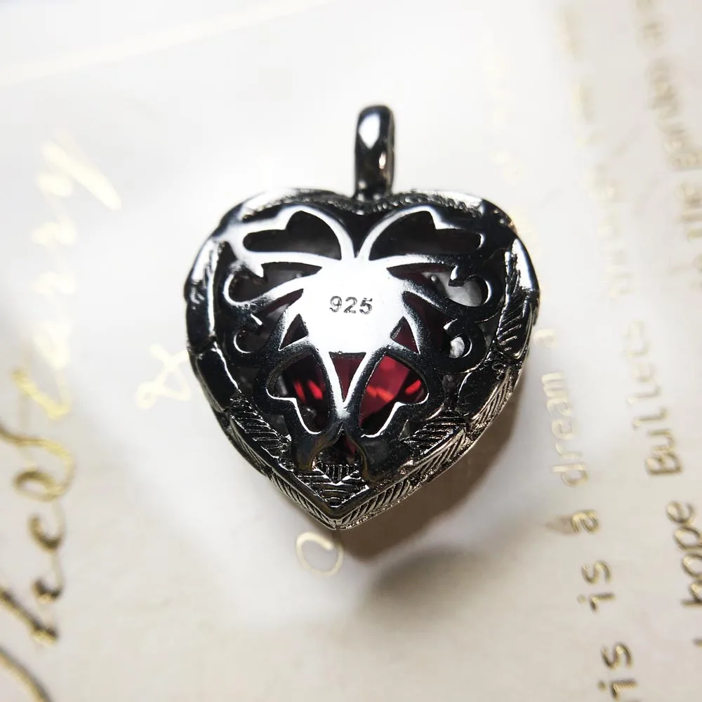 Pendant Wings Red Heart 925 Sterling Silver Jewelry Europe Romantic Crystal Gift For Woman pendant necklace silver pendant