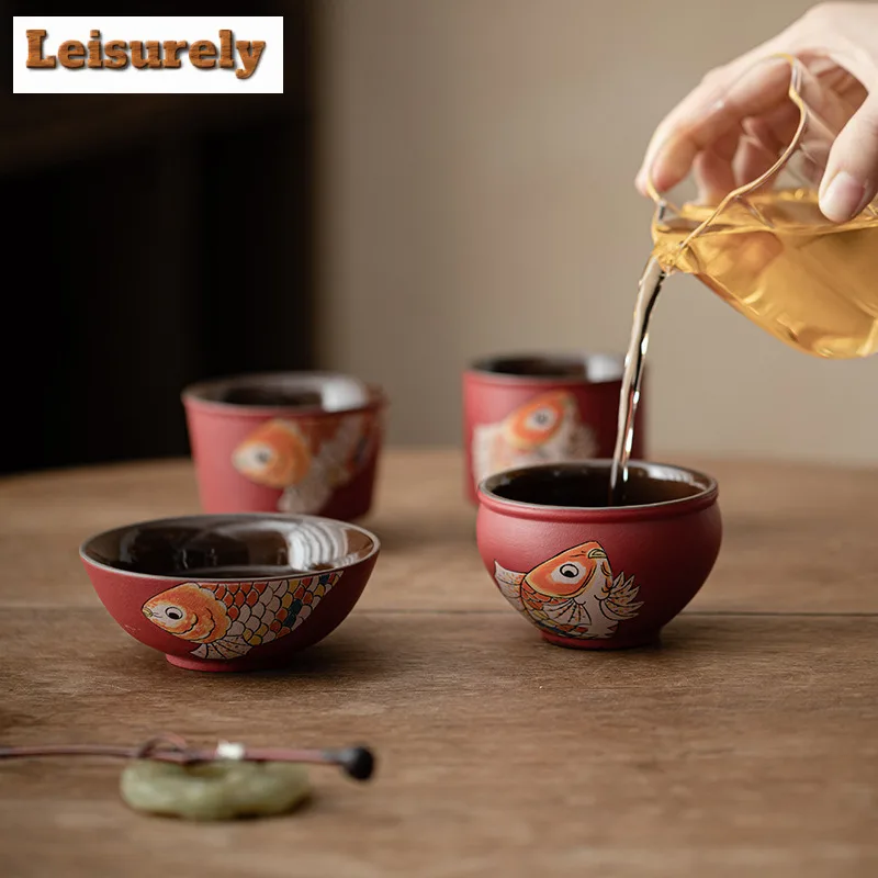 Red Festive New Year Fish Tea Set Complete Set Handmade Tea Ceremony Set Teapot And Tea Cup Set Teaware Accessories Ornaments