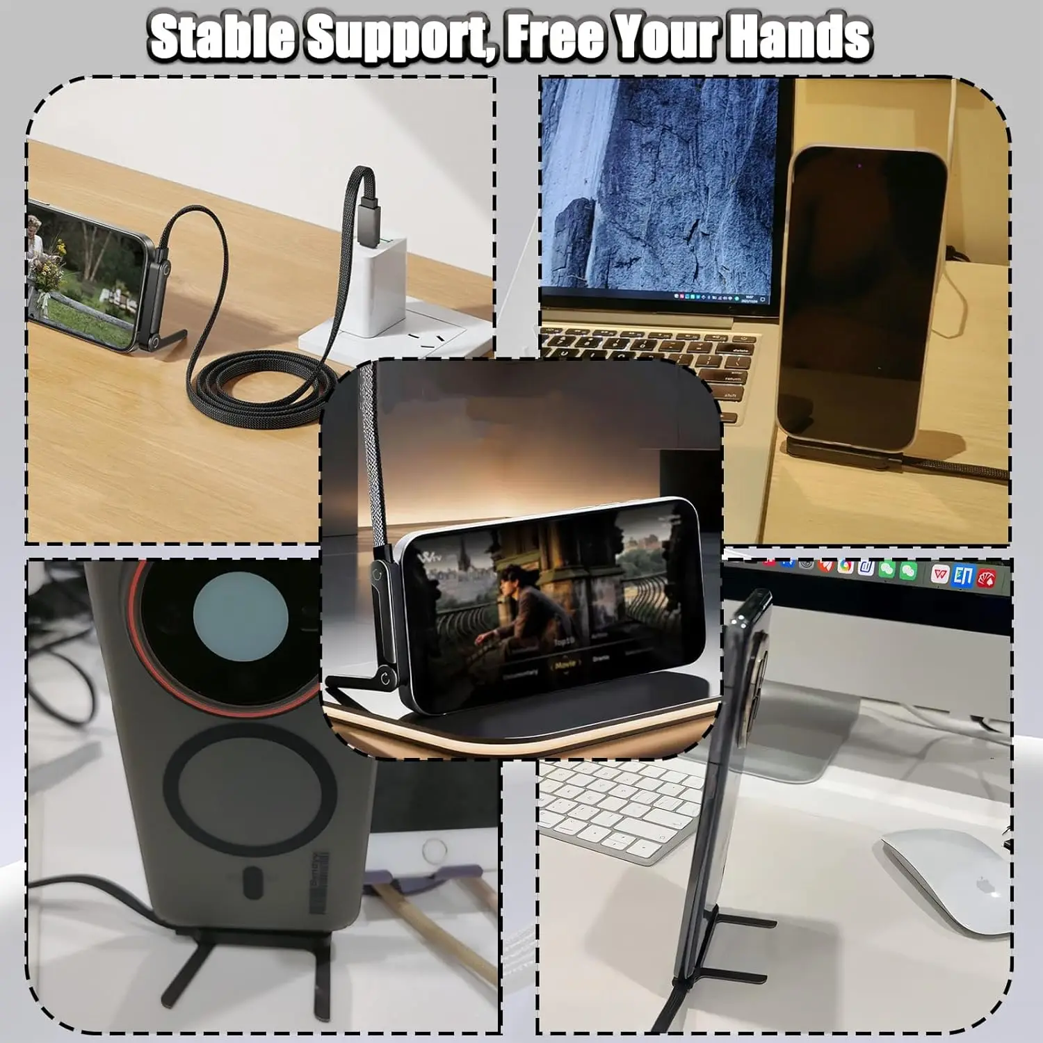 2in1 Holder Charger Cable 240w USB C to USB C Fast Charging Cord with Stand Durable Type-C Cable with 90° Angled T-Shaped Stand 5