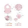 10pcs/Set Baby Children's Tableware Feeidng BPA Free ​Solid Color Food Plates Sucker Dishes Spoon Fork Sippy Cup Baby Stuff 4