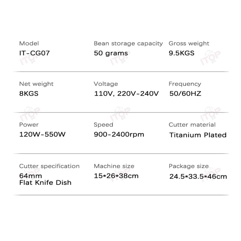 Itop Cg07 Koffiemolen 64Mm Titanium Platte Mes Espresso Slijpmachine Elektrische Molen Met 7 Versnellingen Variabele Snelheid Slijpen