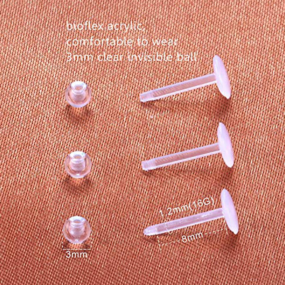 10PCS 16G Klare Acryl Lippen Ringe Monroe Labret Ohrstecker Piercing Schmuck Bioflex Ohr Tragus Helix Ohrring Retainer 6-12mm – Detail 2