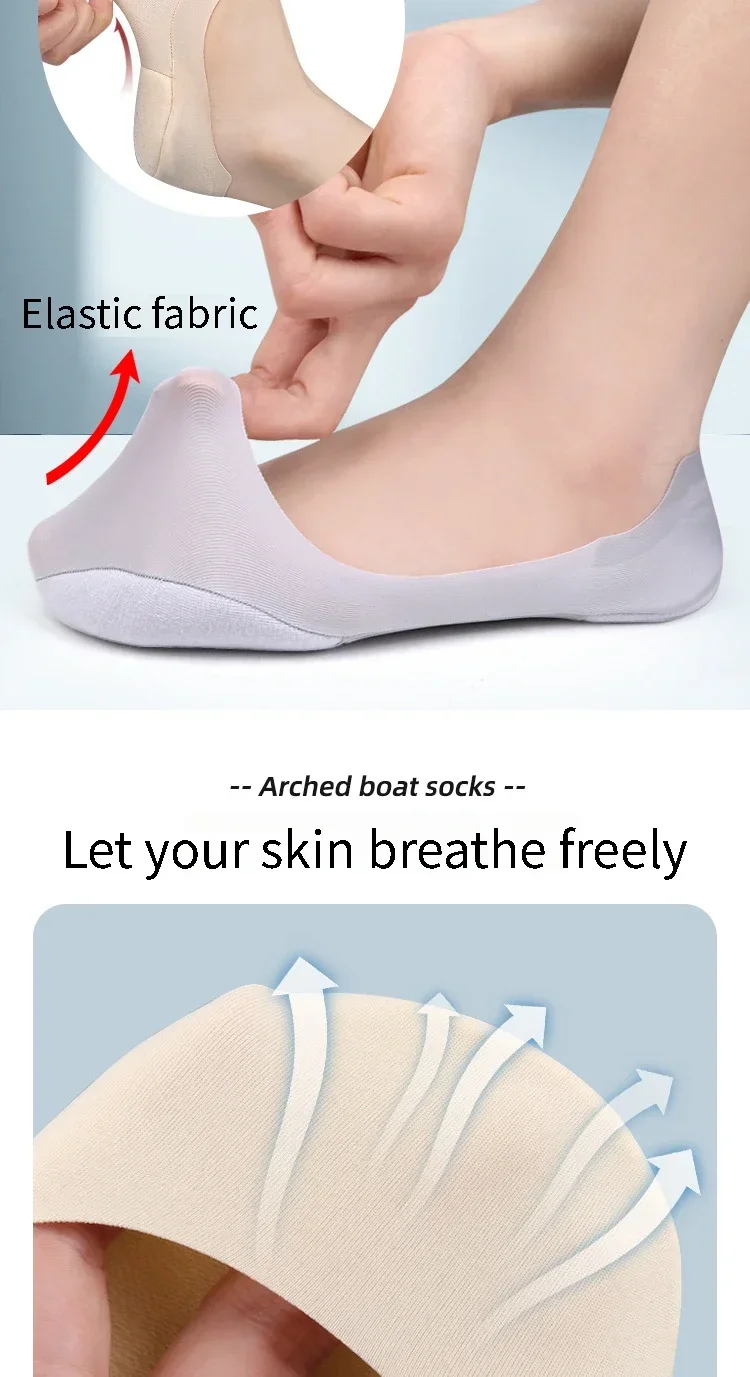 Damen-Bootssocken, Plantarfasziitis-Schuheinlagen, Socken-Einlagen für Füße, stoßdämpfende Schuhsohlen, unsichtbare, rutschfeste Schuhpolster – Detail 6