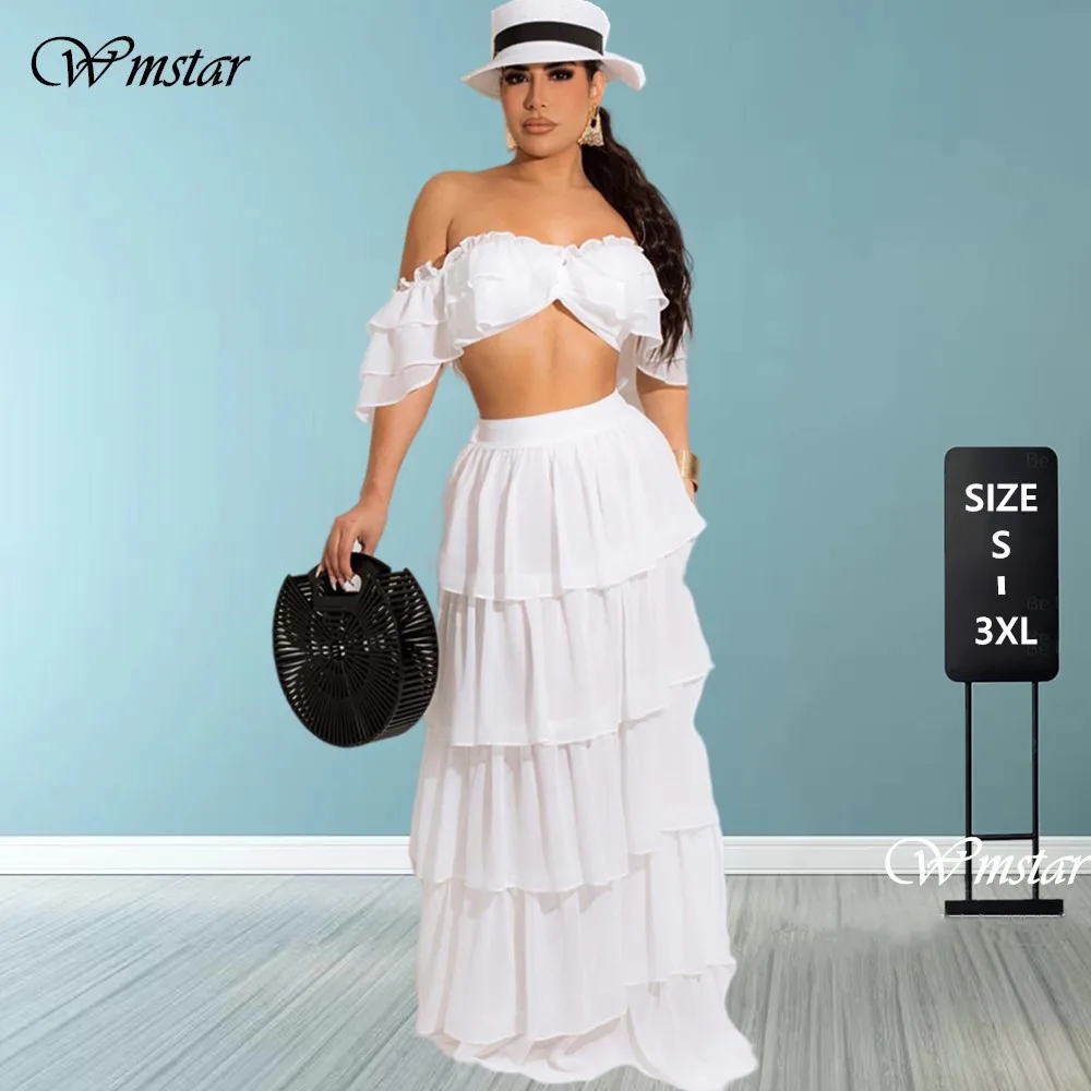 

Wmstar комплект платья из двух предметов женский пляжный бюстгальтер макси юбка шифоновая летняя праздничная одежда оптом Прямая поставка