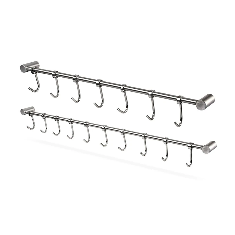 2 Set Kitchen Rail Rack Wall Mounted Utensil Hanging Rack Stainless