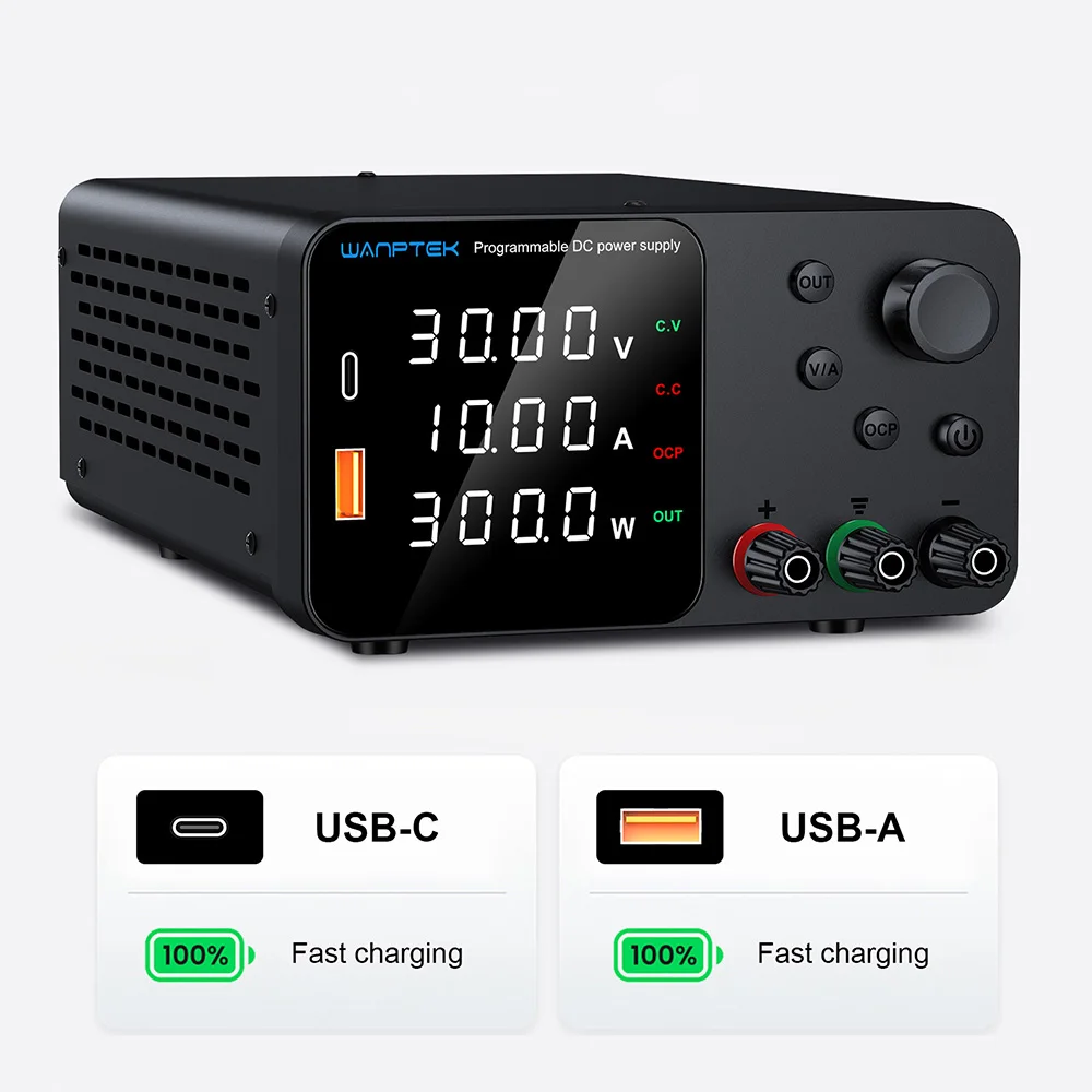 Működő DC tápegységgel felszerelt munkapad