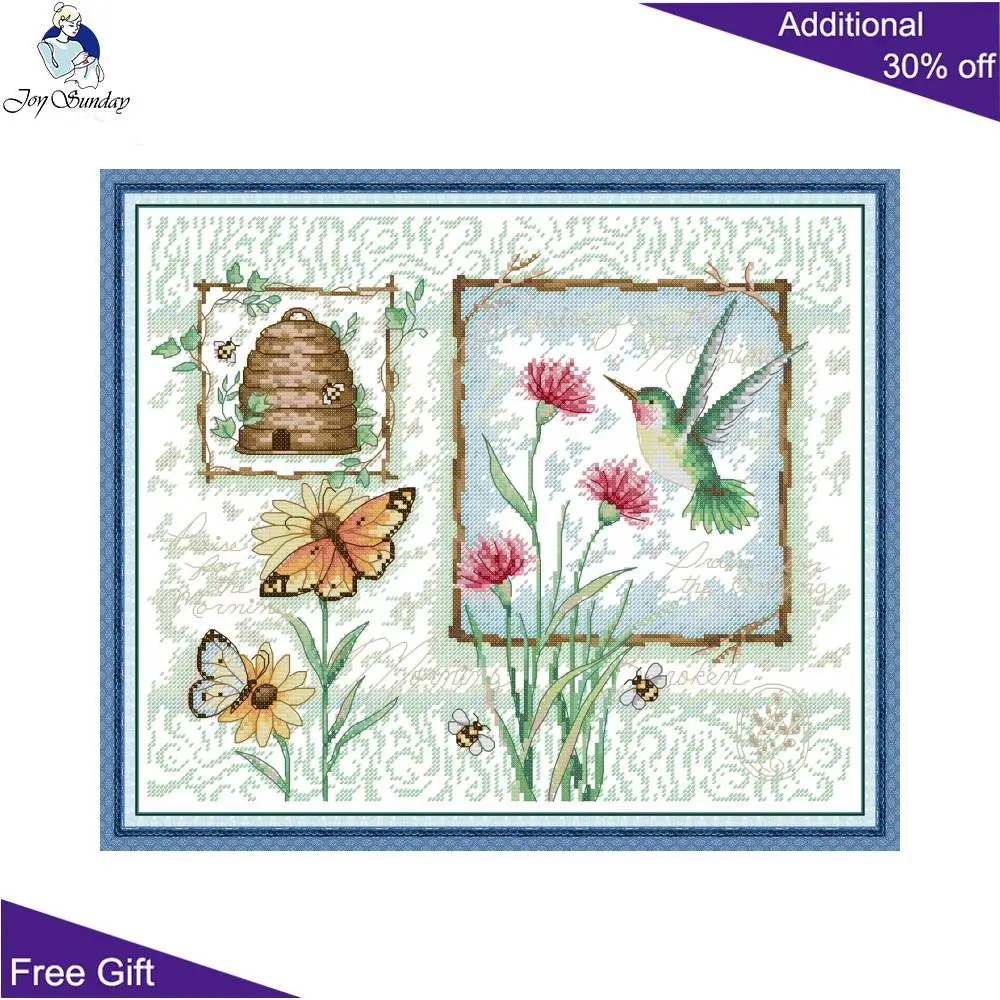 Joy Sunday Nectar And Insects HA069 Home Decor Flower Butterfly Seal Hummingbird Needlework