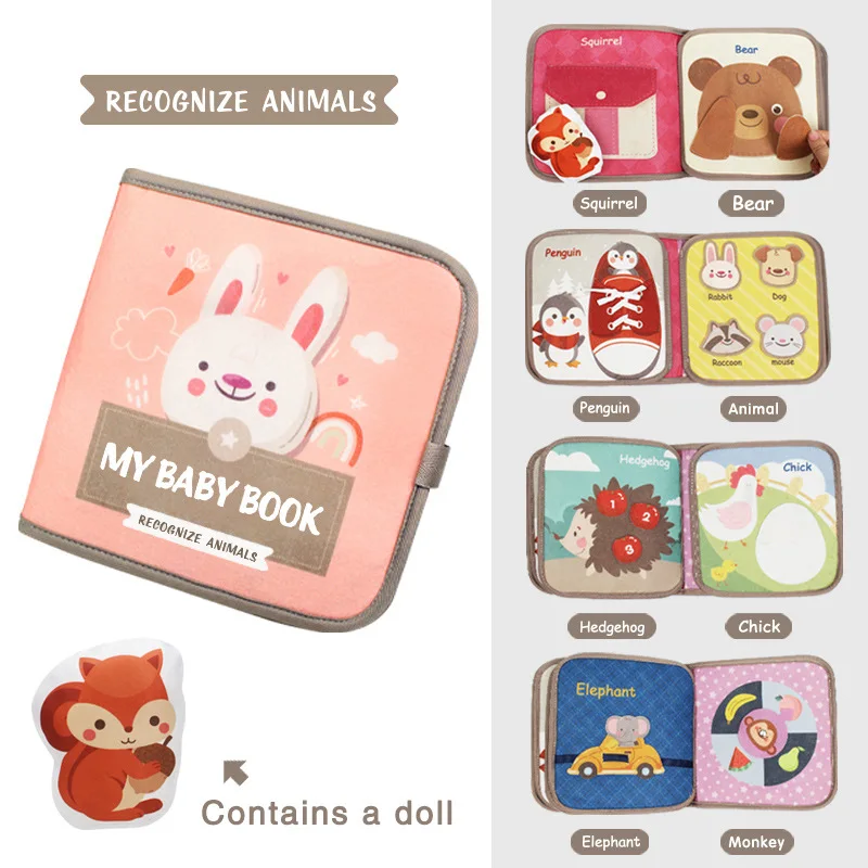 Montessori Busy Book Baby Early Education Book Animal Cognitive Cloth Books Puzzle Toy Repeated Paste Books & Sensory Toys Gifts
