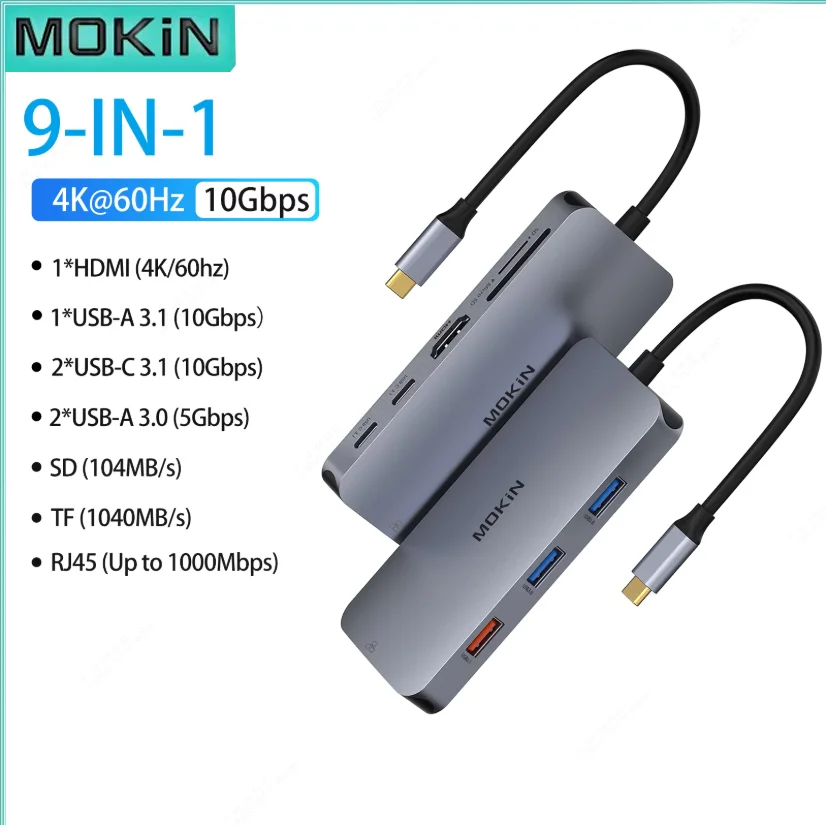 MOKiN 7 In 1 Docking Station C Hub Dual DisplayPort DP HDMI 4K60HZ VGA USB 2.0 Multiport Adapter For Laptop Book_voghion.com