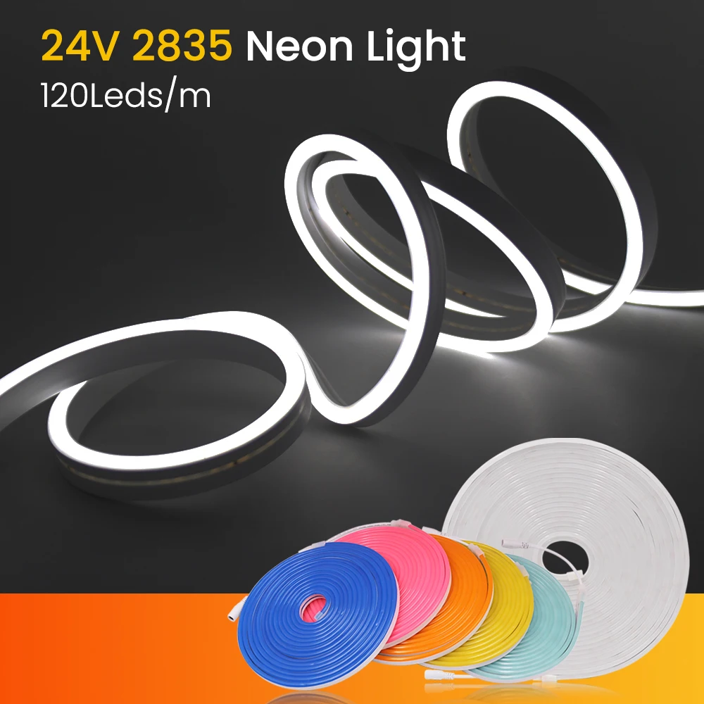 

Flexible Neon Light Strip 24V 2835 120LEDs/m Waterproof Neon Tape Silicone Tube LED Ribbon With DC Connector 0.5M 5M 10M 15M 20M