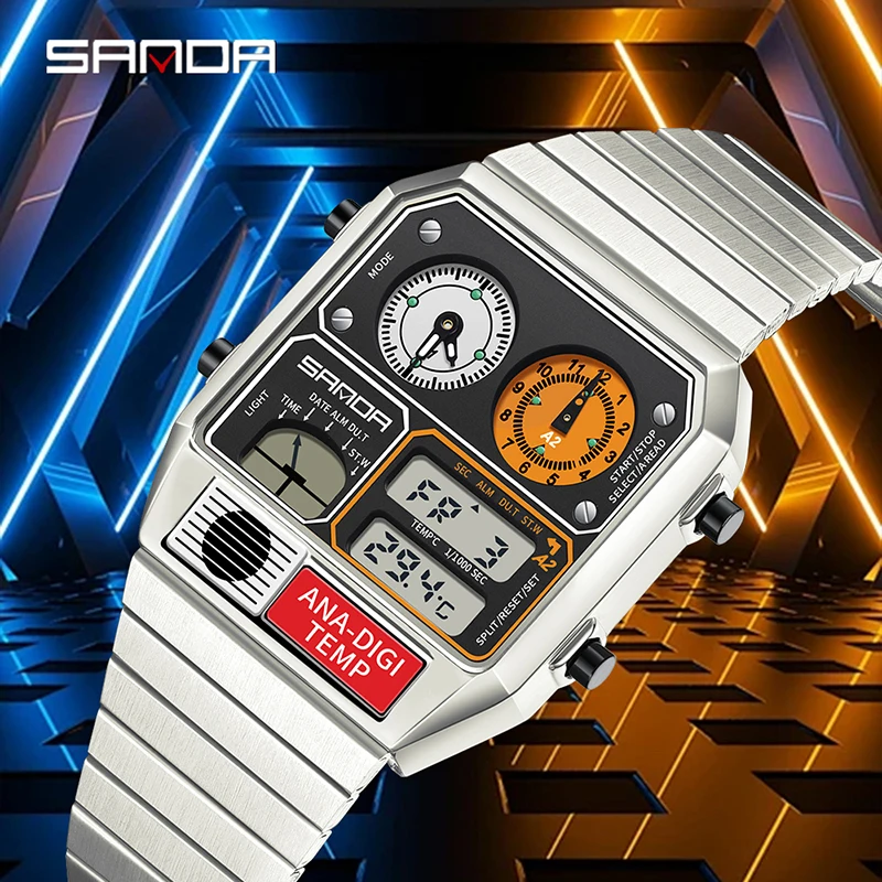 時計 SANDA SANDA 3192 Top Men's Youth Casual Square Electronic Watch
