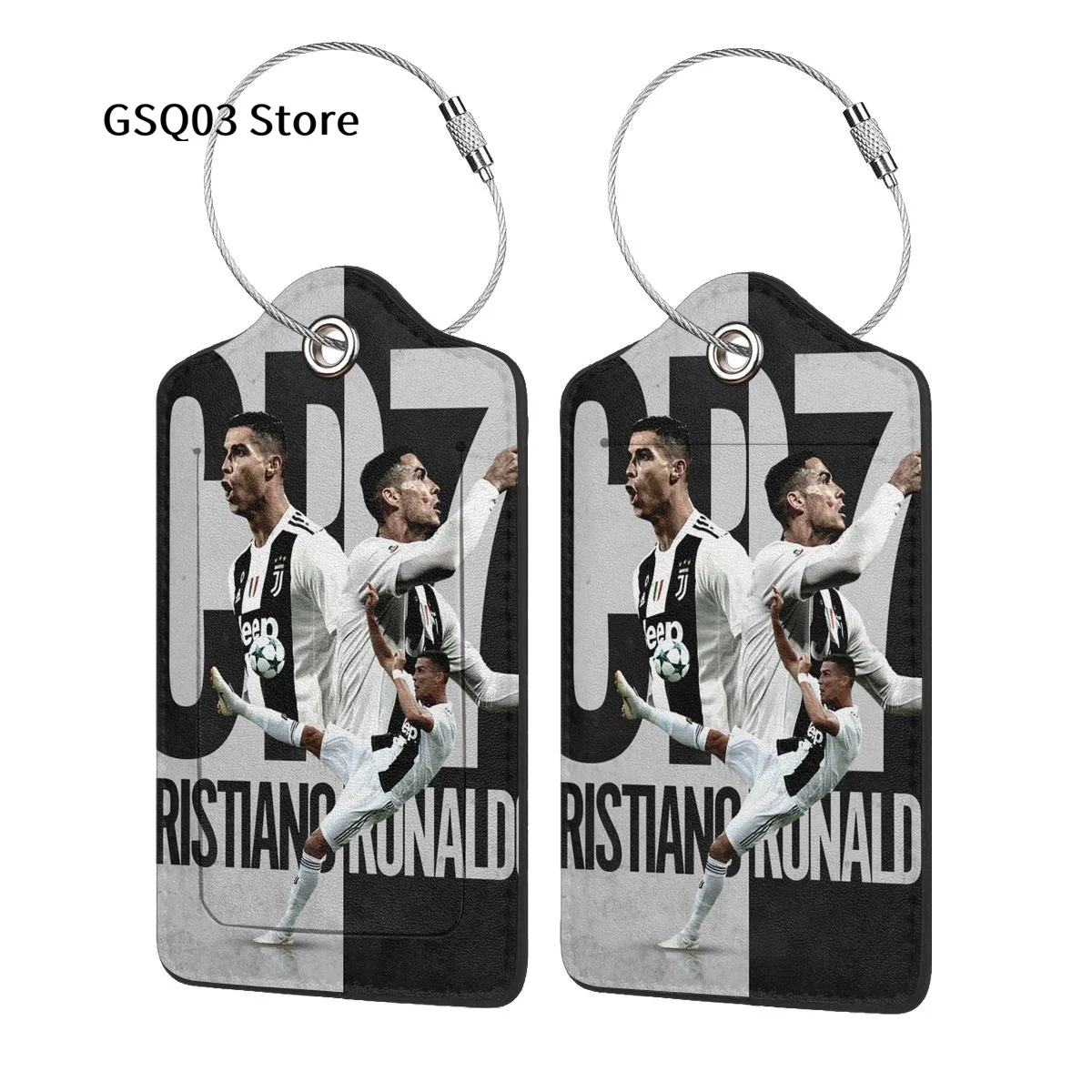 

C-CR7 Ronaldo Luggage Tags for suitcases Abstract Leather Stainless Steel Loop Label Tag for Men Women Travel Bag Suitcase 1 PCS