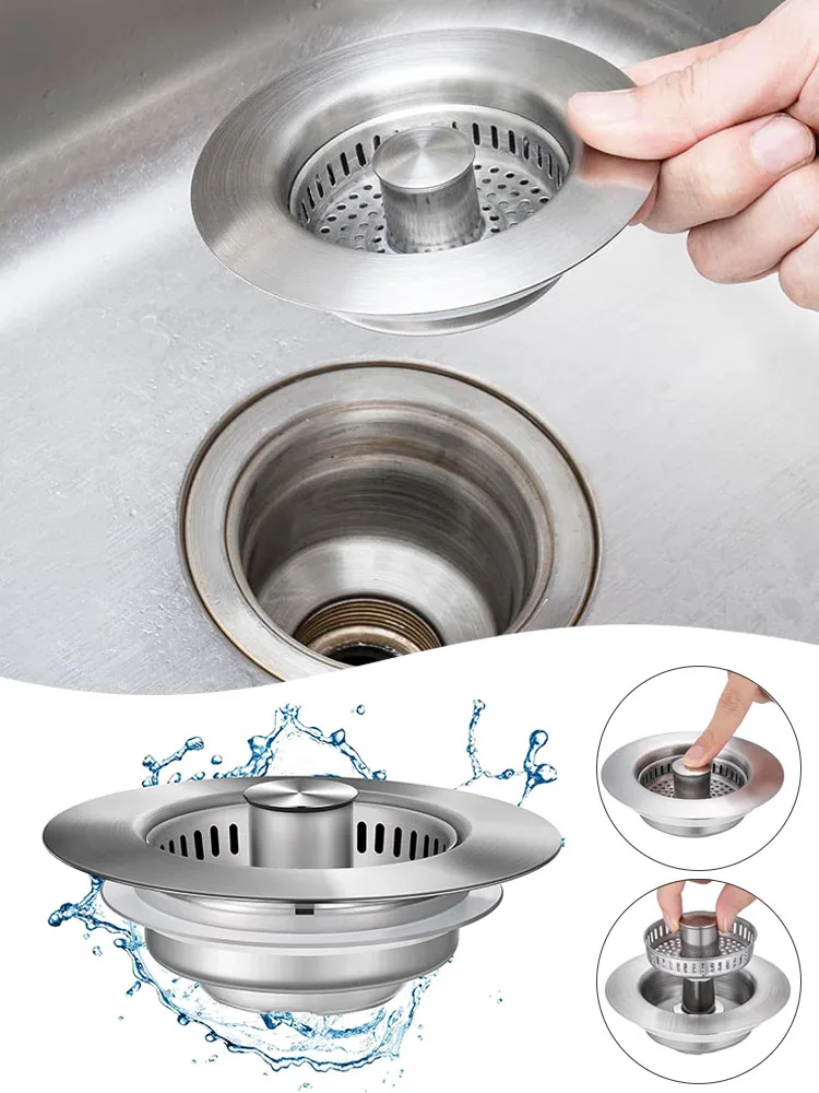 thumbnail image 2 of 3 In 1 Kitchen Sink Drain Strainer And Stopper Combo, 304 Stainless St 2 of 9