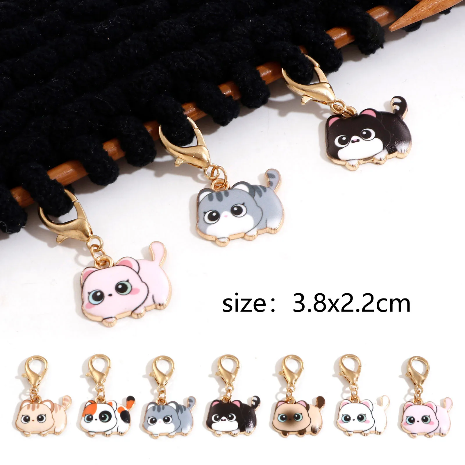 Description Picture 5 of item7PCs/Set New Enamel Cartoon Cat Knitting Stitch Markers Cat Alloy Crochet Latch For Diy Craft Kits Needle Marker Sewing Tools