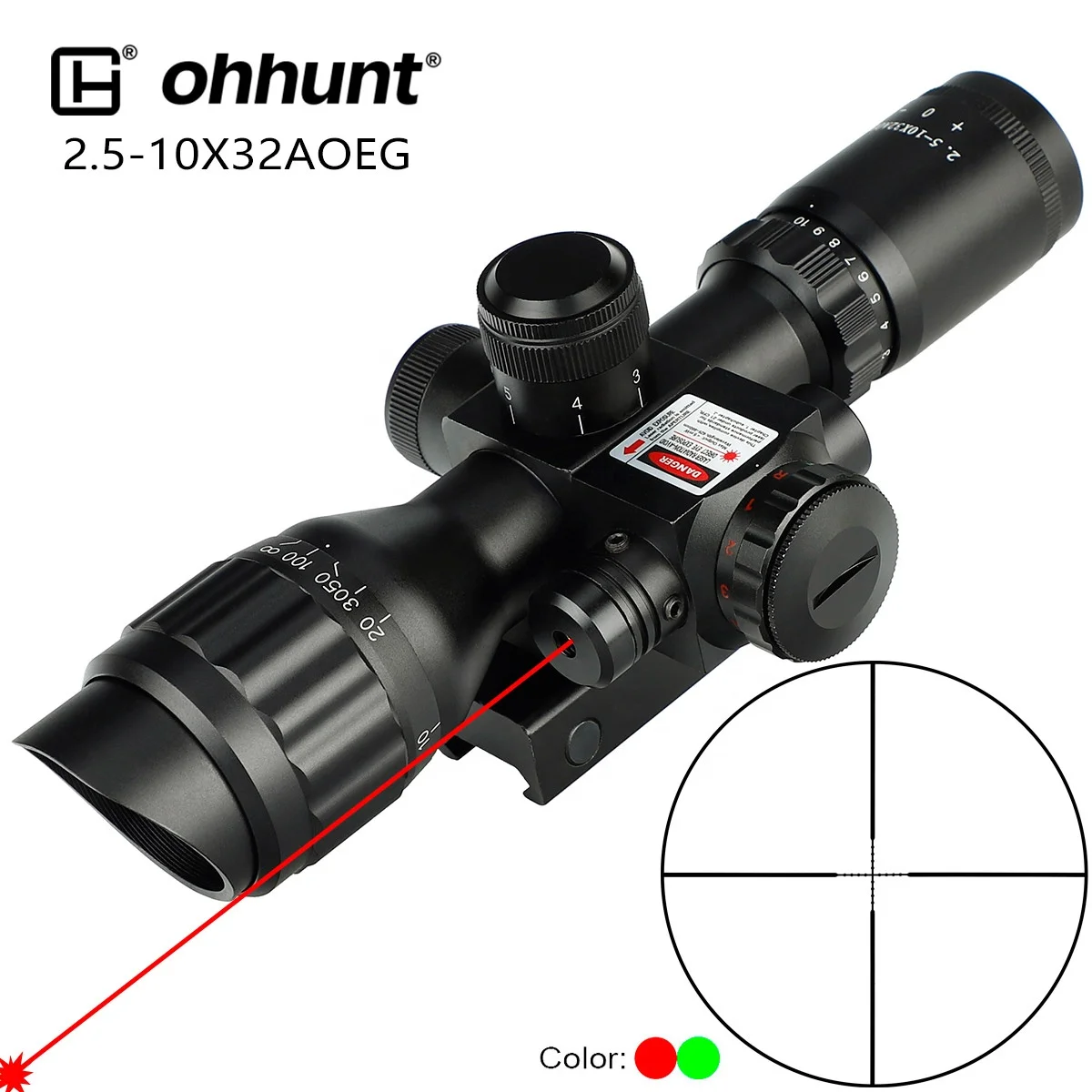 

YSC OEM 2.5-10X32AOEG Red Green Mini Hunting Scope Side Focus Optic Red Scope