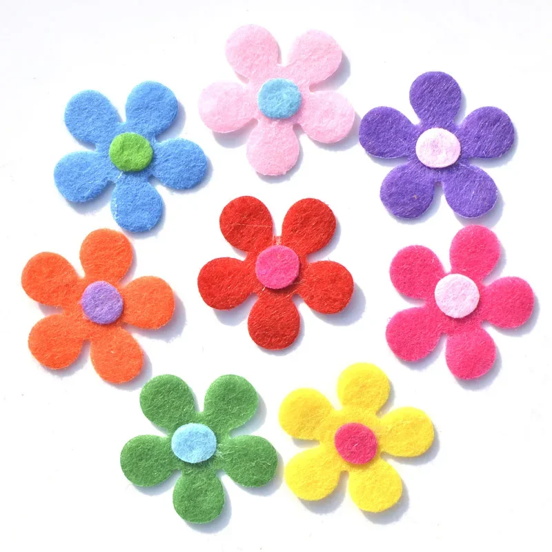 DIY 60 Stück Gemischte Stoff-Blumenapplikationen 28mm Filz-Zubehör für Scrapbooking/Bekleidung