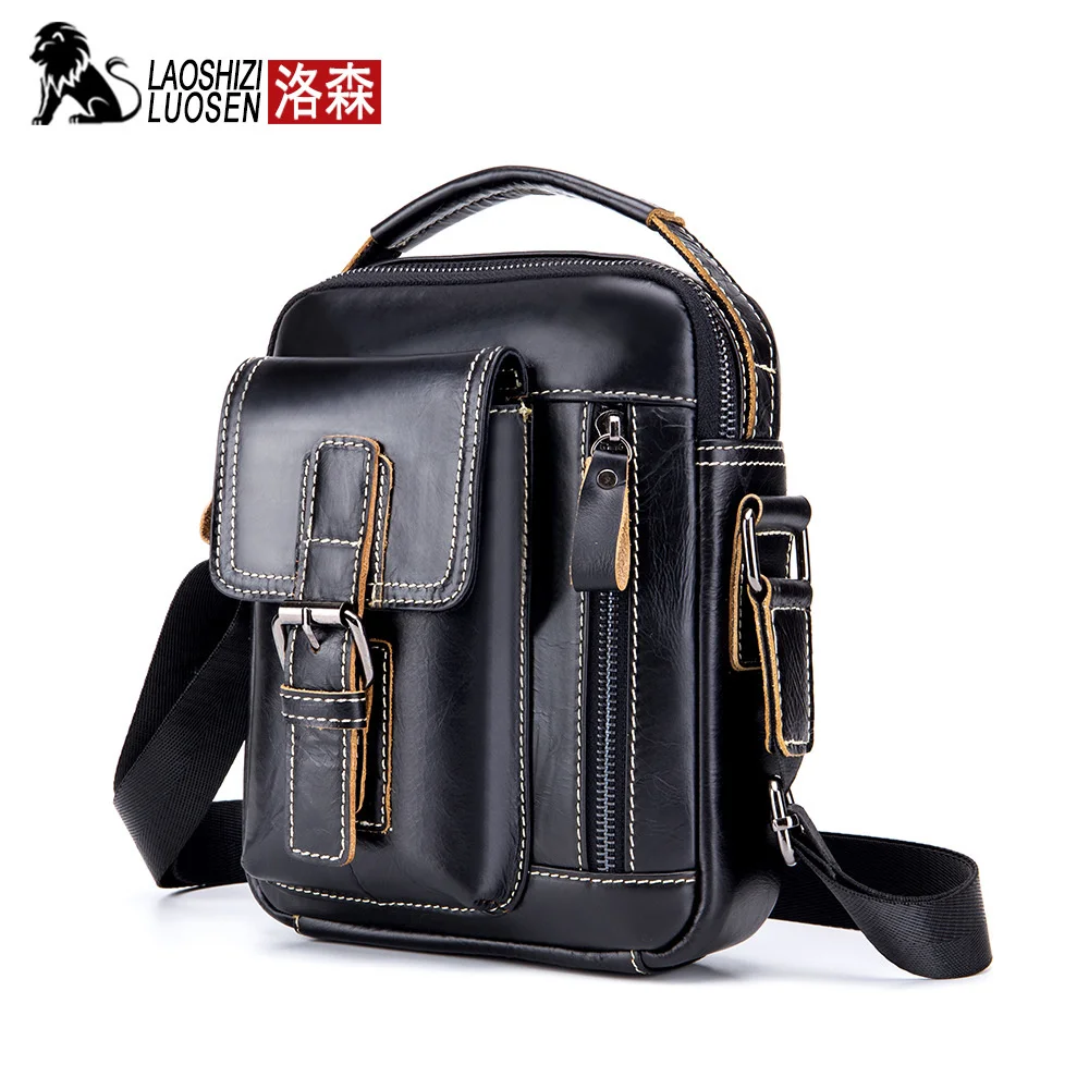 

LAOSHIZI LUOSEN 2023 Brand Genuine Leather Shoulder Bag Men Messenger Bags Small Casual Flap Zipper Design Male CrossBody Bag