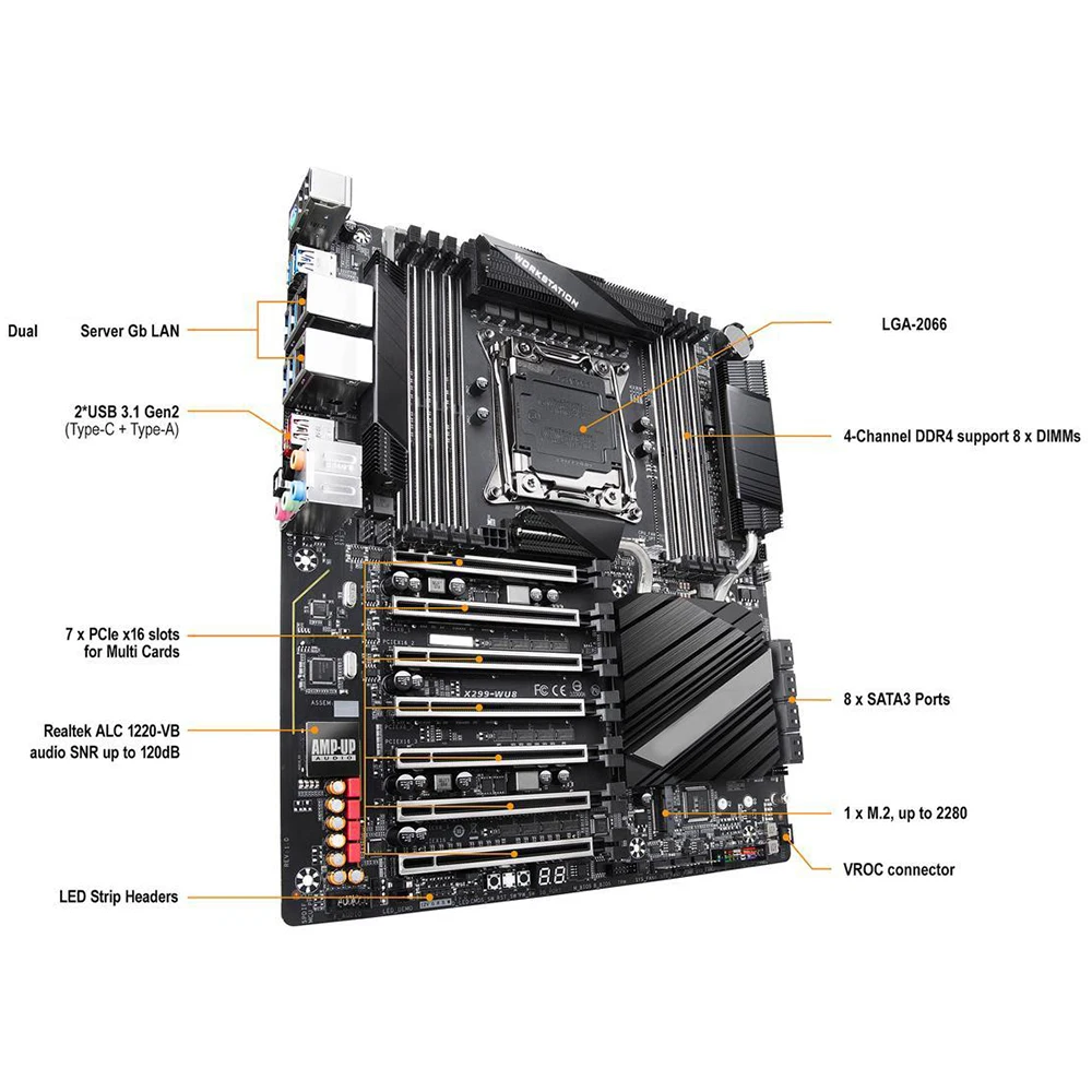 X299 X299-WU8 For Gigabyte LGA2066 DDR4 256GB E-ATX PCI-E X16