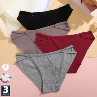 FINETOO 3 pièces/ensemble femmes coton culottes femmes Sexy taille basse slips femme respirant sous-vêtements bouton conception motif doux Lingerie 1