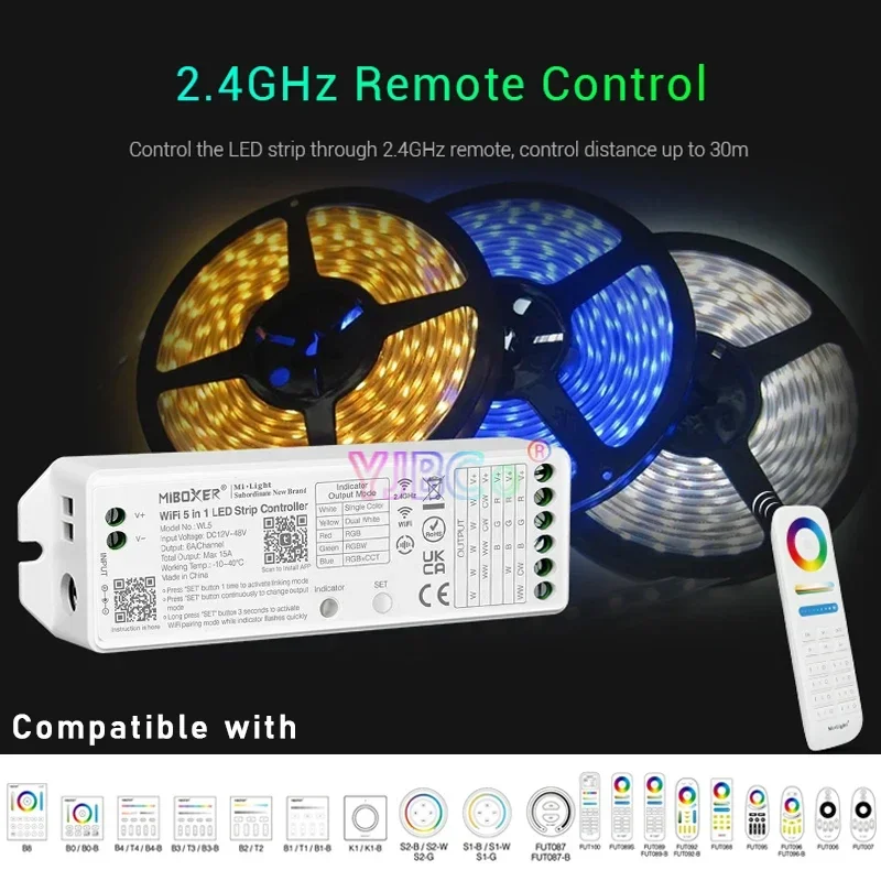 Miboxer  LED Ʈ Ʈѷ, 2.4G , ܻ,  ȭƮ, RGB, RGBW, RGB + CCT Ʈ  , 5 in 1, 12V, 24V