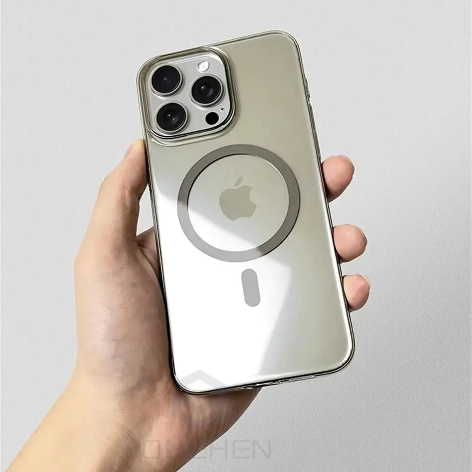 Magnetic Glossy Titanium Ultra-Thin Crystal Clear Wireless Charging Case