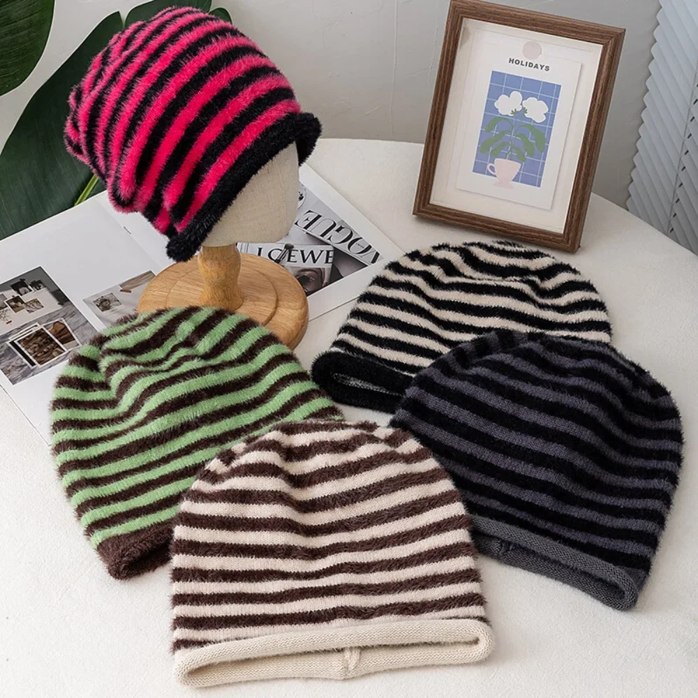 Heißer Verkauf Mode Frau Slouchy Beanie Casual Streifen Design Y2K Winter Hüte Für Frauen – Detail 8