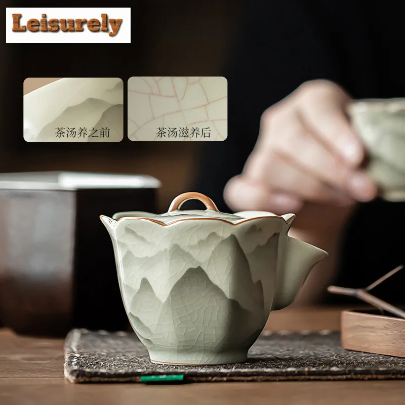 100ML Mountain Flower Ru Kiln Porcelain Teapot Vintage Tea Infuser Pot Tea Soaking Kettle with Filter Tableware Supplies Gift