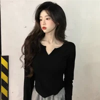 Collar Pure Desire ort Sve Long T-irt Women's Faion Design Slim Fit White Base irt Top for Autumn