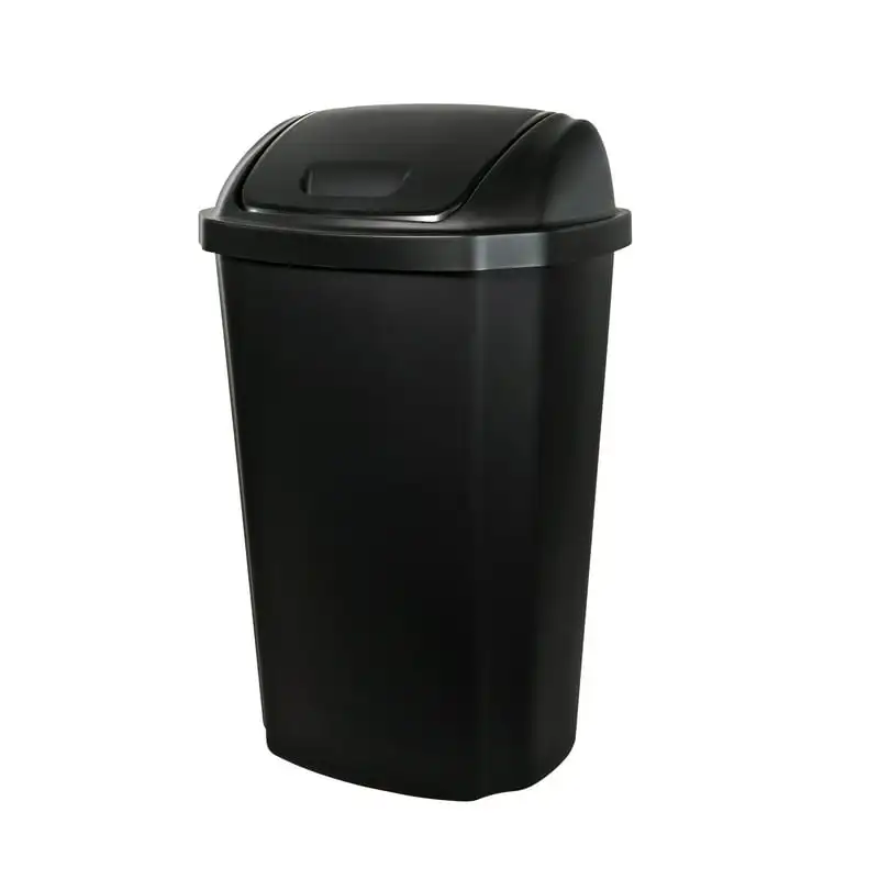 

gal Plastic Kitchen Swing Top Trash Can, Black Garbage bin for bathroom Sensor trash can Bathroom trash can Trash can with pedal