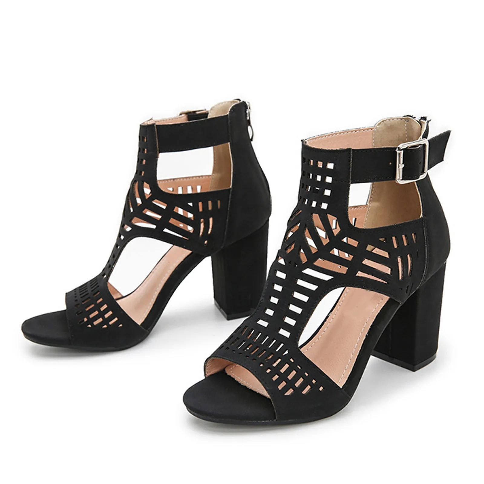 Black Stiletto Heels Strappy Knee High Gladiator Heels Sandals |FSJshoes