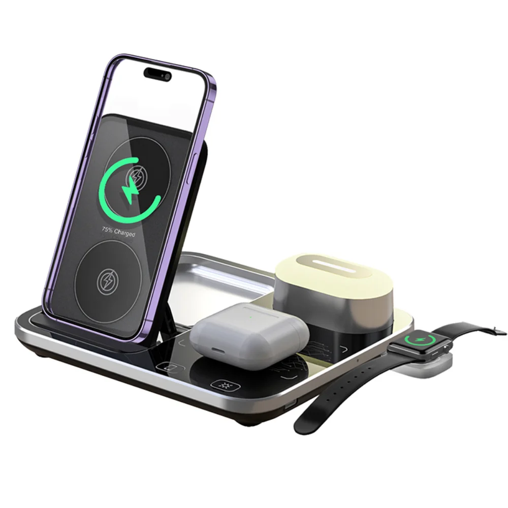 30W Fast Wireless Charging RGB Night Light Mobile Phone Holder 3 in 1 Multifunctional Wireless Charging Stand for iPhone Samsung