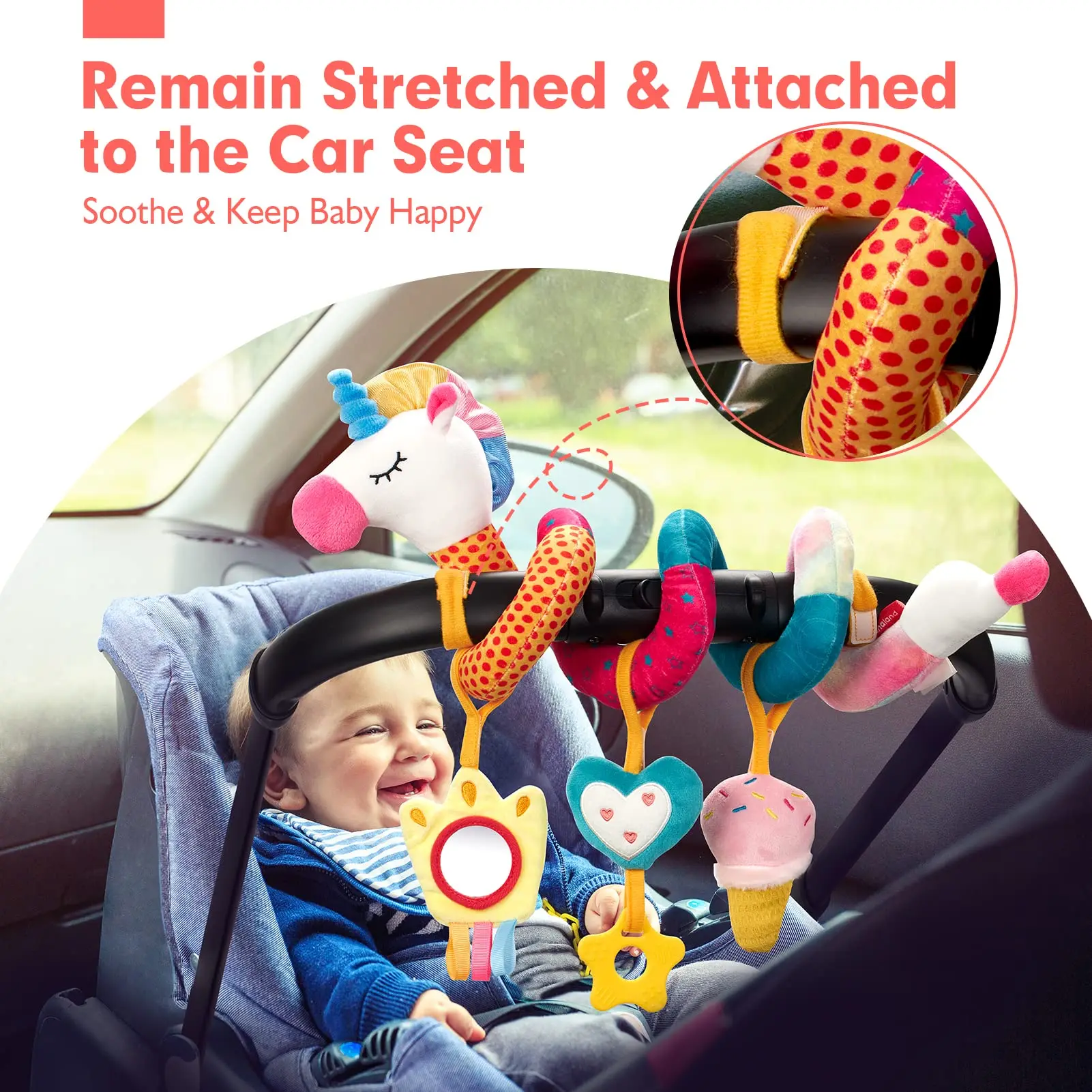 Car Seat Toys for Babies Rattle Mirror Crinkle Squeaky Carseat Stroller Toys 0-6 Months Developmental Newborn Baby Girl Gifts 2