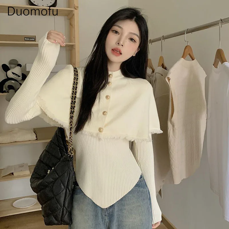 

Duomofu Korean Fashion Knit Two-Piece Suit Women Elegant Slim Irregular Sweater Set Woman 2023 New Long Sleeve Jumper and Shawl