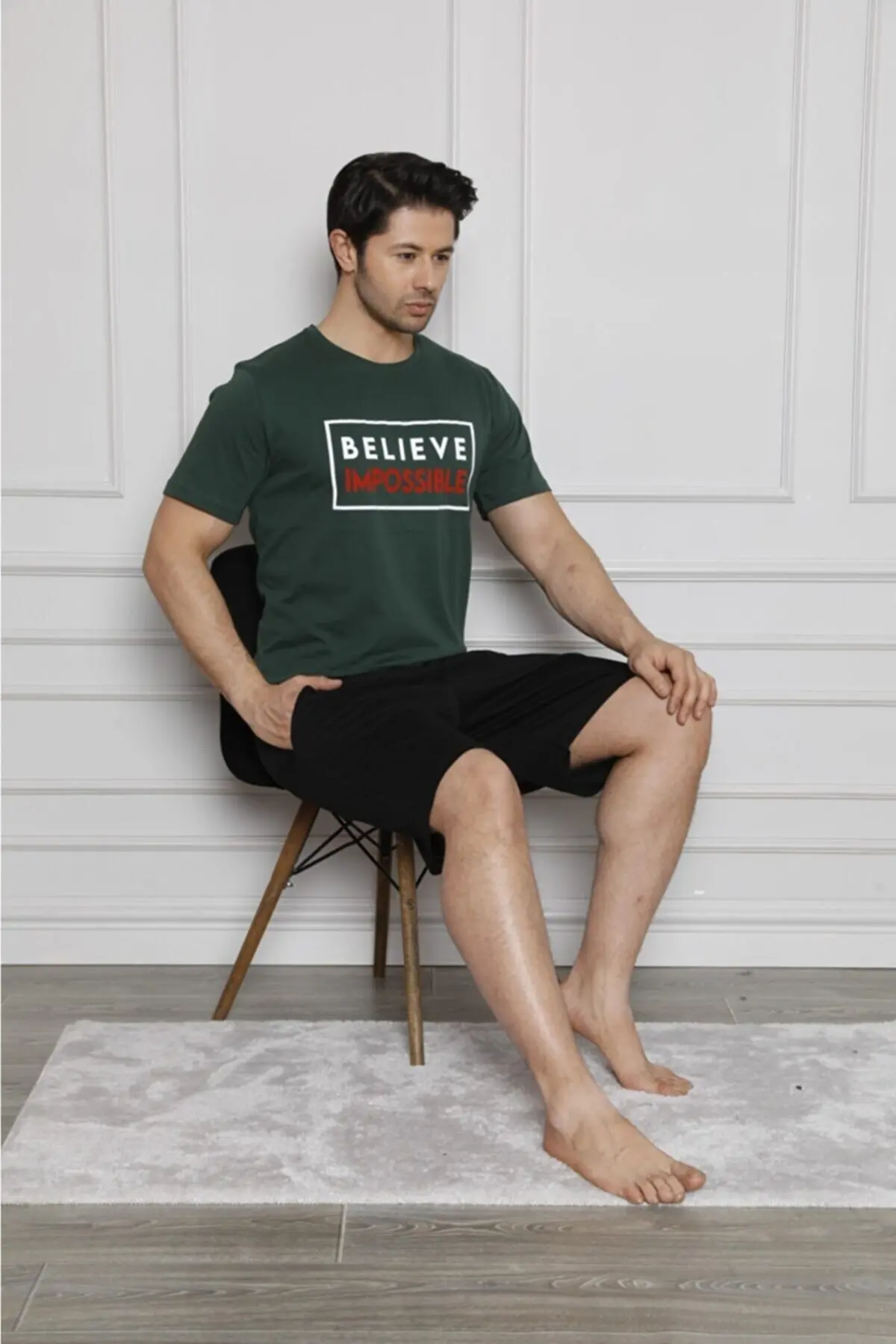 Short-Sleeve Lettering Male Pure High Quality Thin Cotton Cloth Sleepwear Not sweltering Set For Men Sleepwear Pajamas