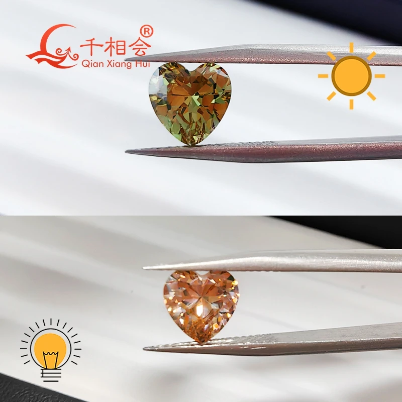 8*8mm heart shape Turkey Diaspore Gibbsite Zultanite green yellow change color cubic zirconia loose stone cz stone