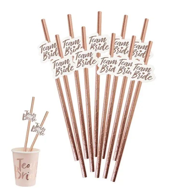 

10pcs Team Bride Rose Gold Straw For Wedding Decoration Drinking Paper Straws To Be Hen Tableware Bachelor Party Bridal Decor