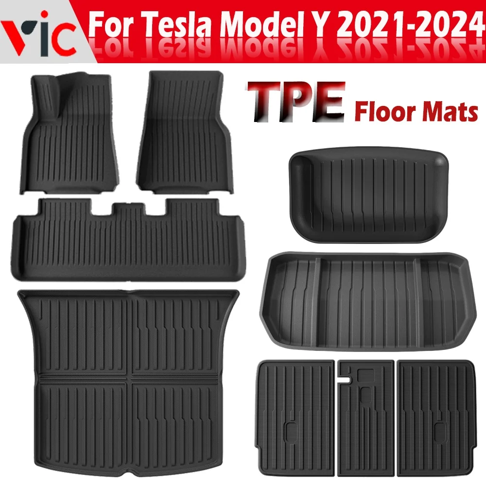 For Tesla Model Y 2021-2024 TPE Floor Mats,RHD LHD Floor Mats All Weather Waterproof Non-Slip Full Set Cargo Liners Accessories