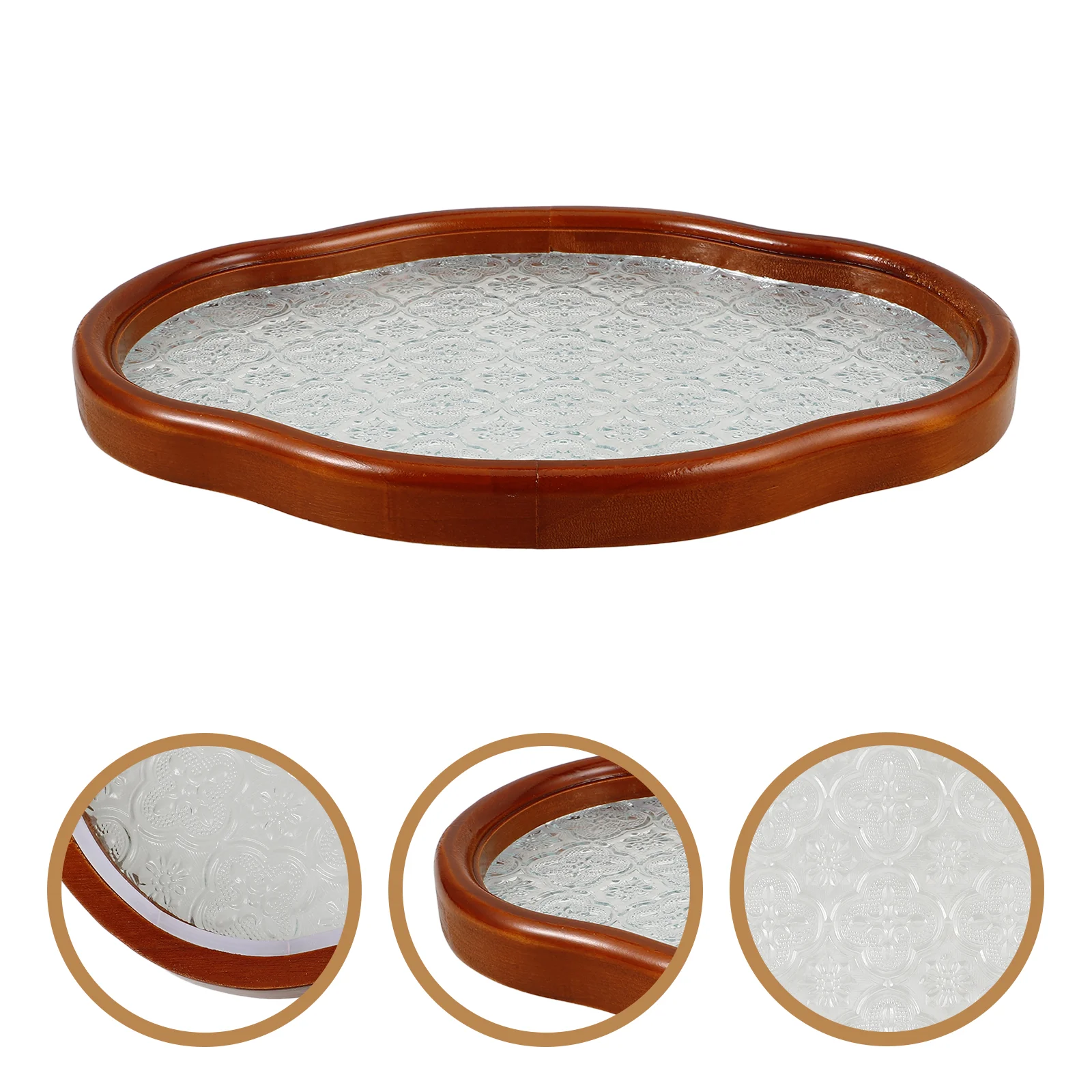 

Tea Tray Dessert Plate Serving Candy Containers Oval Glass Fruit Wooden Chinese Style