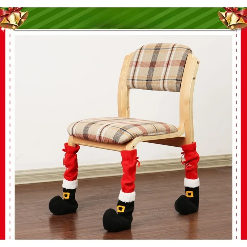 Embroidered Christmas Leg Covers for Chairs & Tables - Festive Knitted Slip-On Protectors  for  Hotel/Restaurant Decor