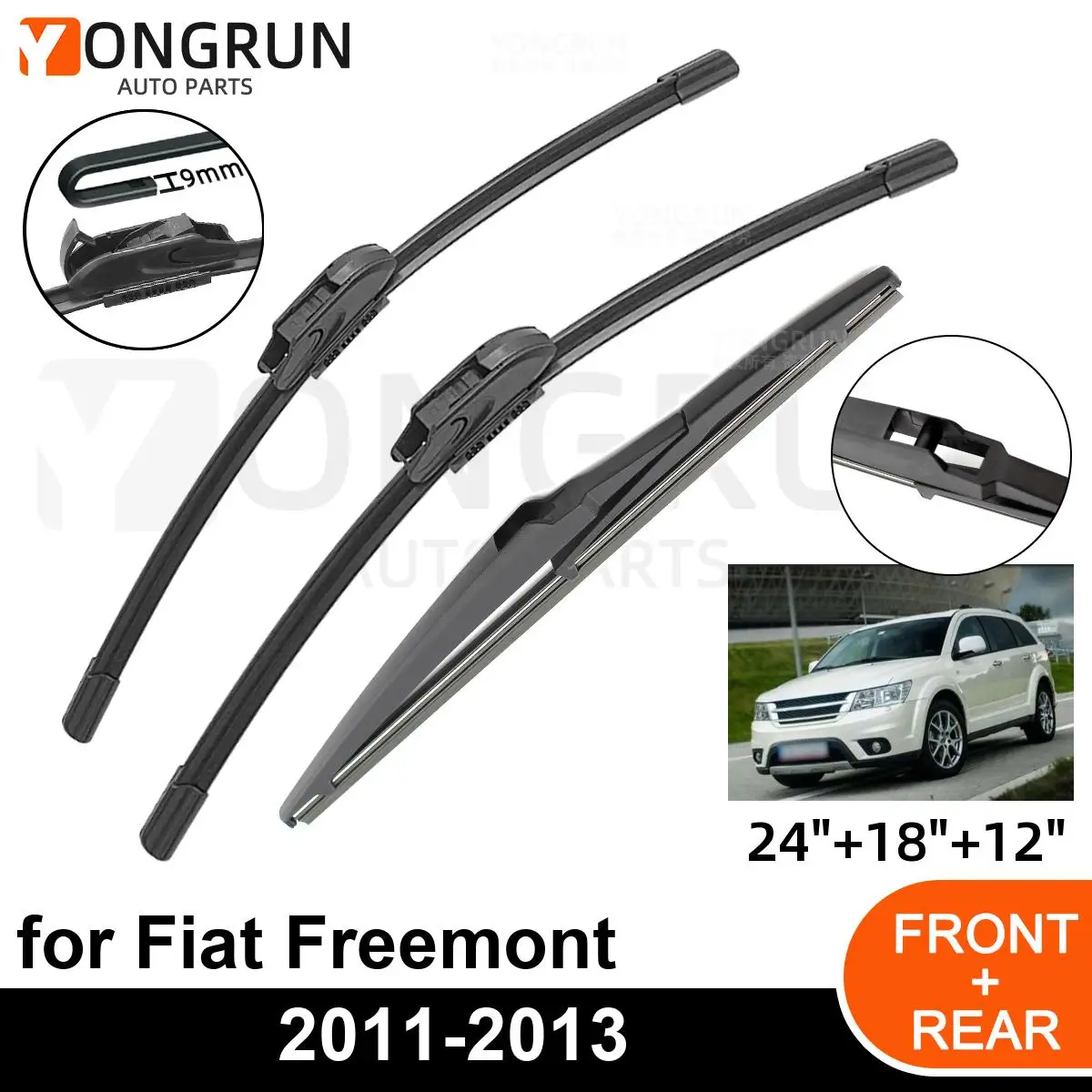 

3PCS Car Wiper for Fiat Freemont 2011-2013 Front Rear Windshield Windscreen Wiper Blade Rubber Accessories