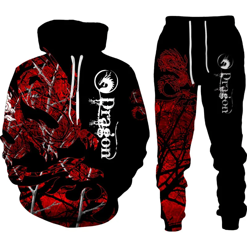 3D Dragon Printed Men's Sweatshirt Hoodies Set Men's Animal Tracksuit/Pullover/Jacket/Pants Sportswear Autumn Winter Male Suit