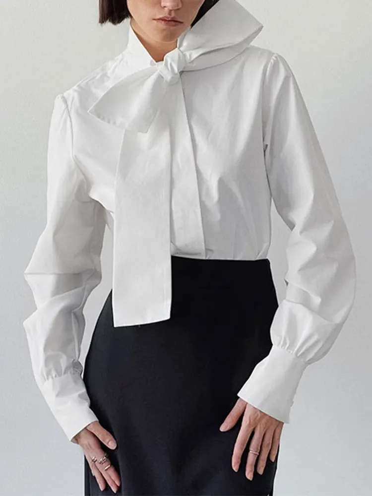 

Женская белая рубашка с галстуком-бабочкой, рубашка с длинным рукавом, повседневный элегантный женский топ, белая Свободная рубашка на пуговицах