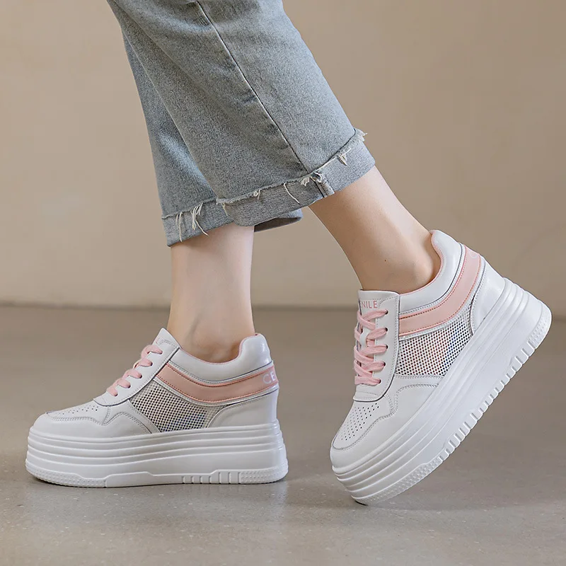 Women Platform Casual Breathable Mesh Shoes 2023 New Summer Chunky Sneakers  7CM Wedge Hidden Heels Woman Hollow Leisure Shoes - AliExpress