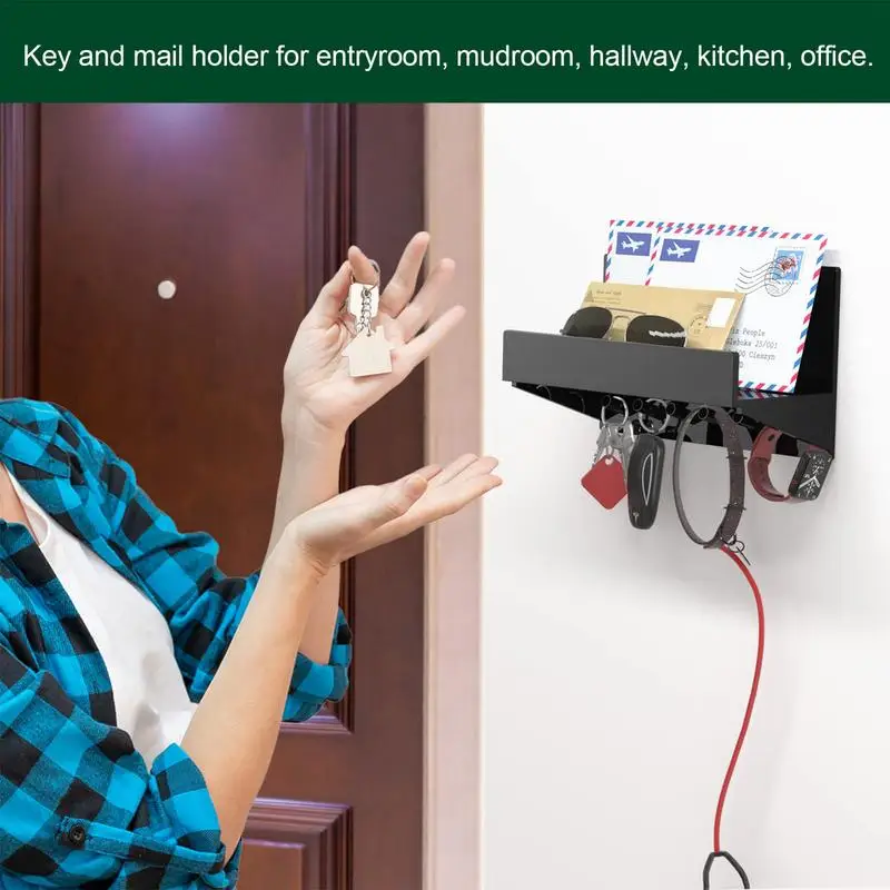 벽용 아크릴 우편물 거치대, 아크릴 거치대 벽 마운트 우편물 및 열쇠 정리함, 정리정돈 현관 복도 주방 선반