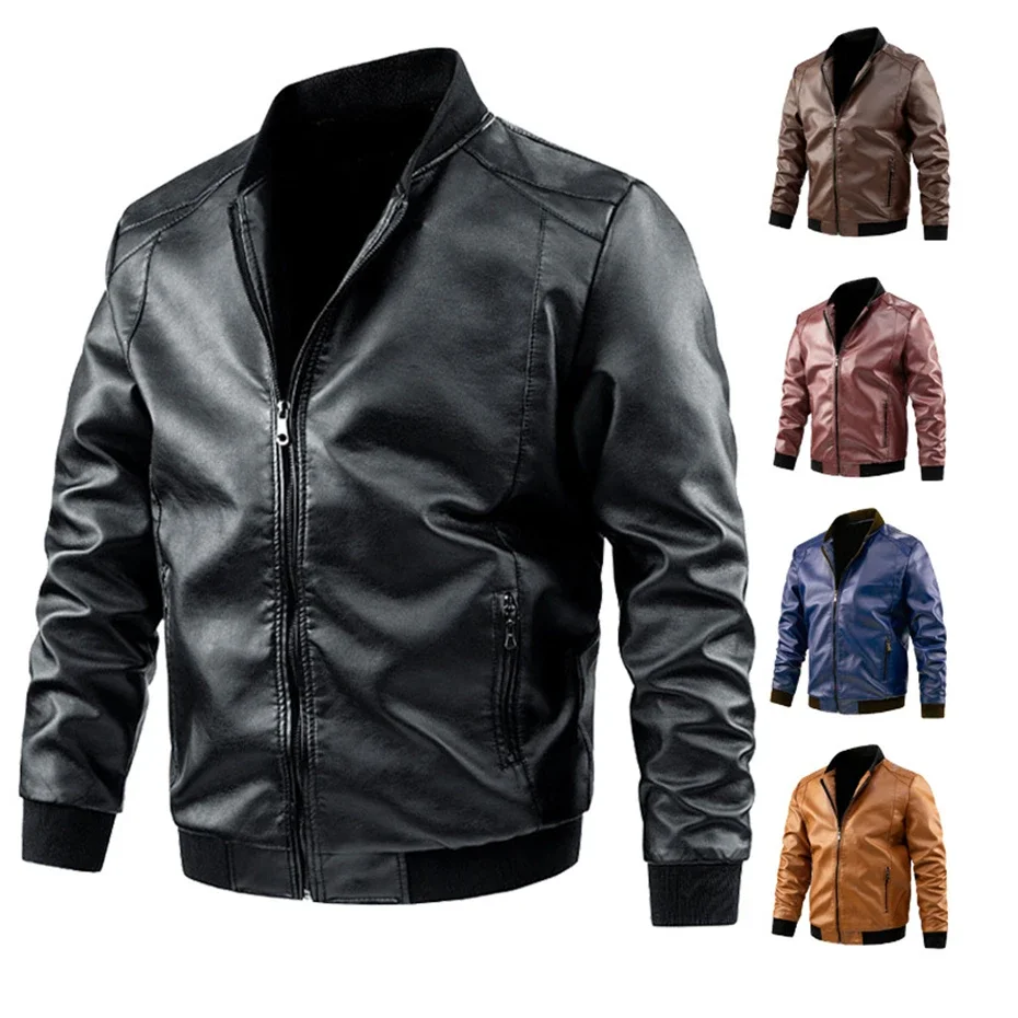 Plus Size 6XL 7XL PU Jacket Men Faux Leather Coat Casual Motorcycle Biker Coat Solid Color Leather Jackets Male Big Size 6XL 7XL 3